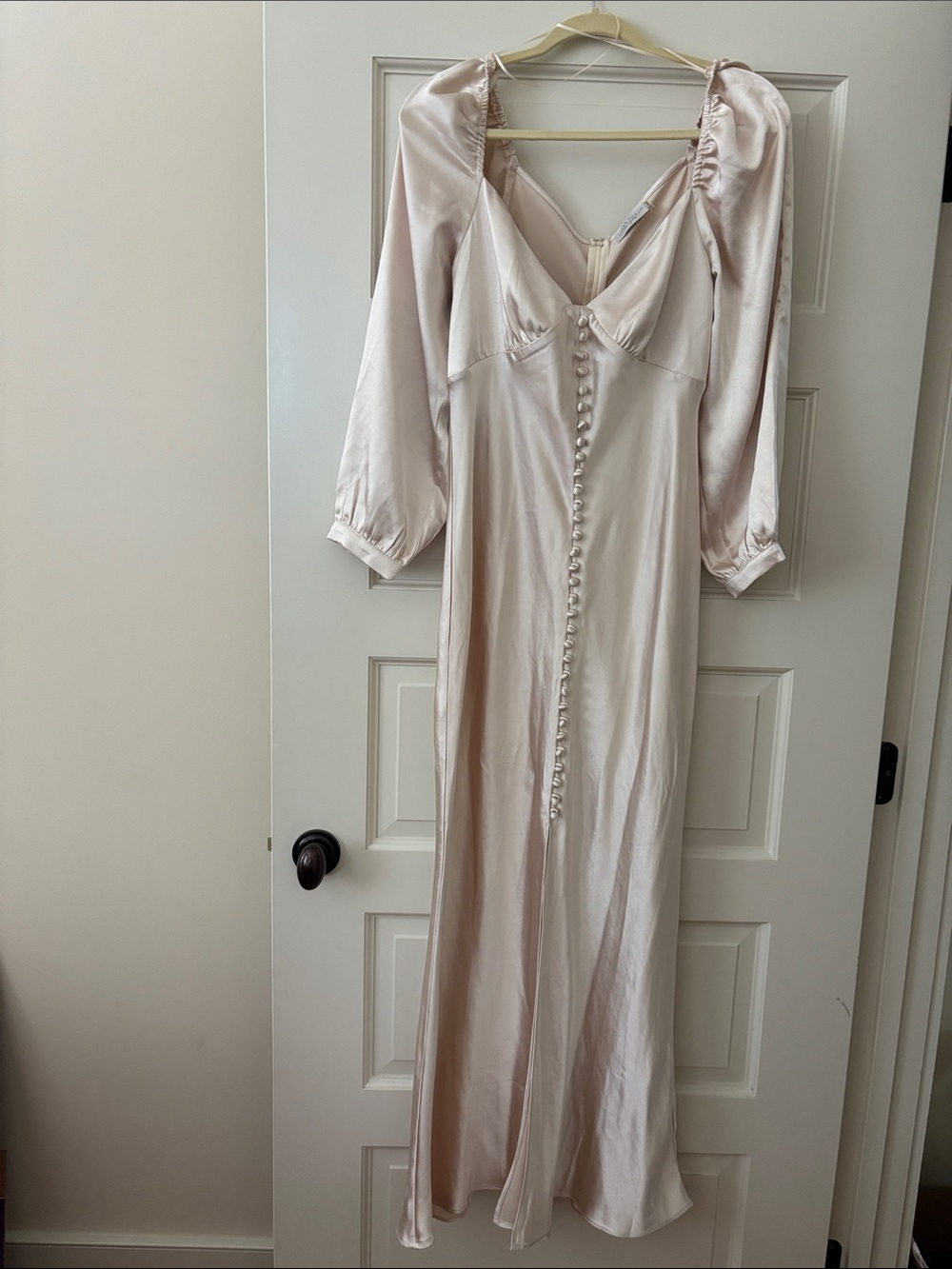 Satin Champagne Button-Front Maxi Dress